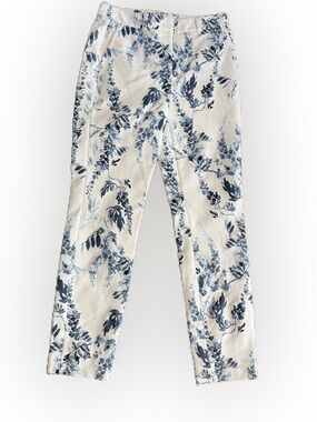 White House Black Market Classic Slim Ankle White and Blue Floral Pants. 2L